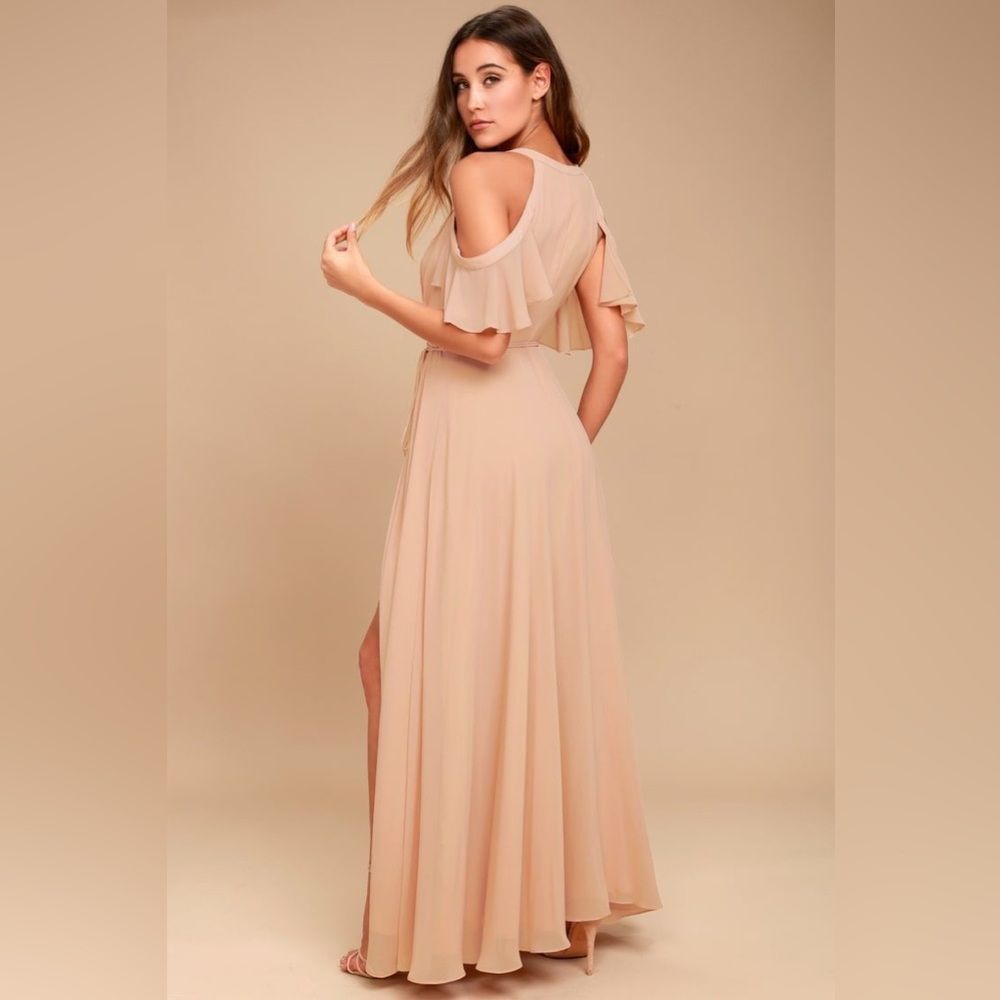 Lulu’s Easy Listening Blush Cold-Shoulder Wrap Maxi Dress Medium - Picture 5 of 5